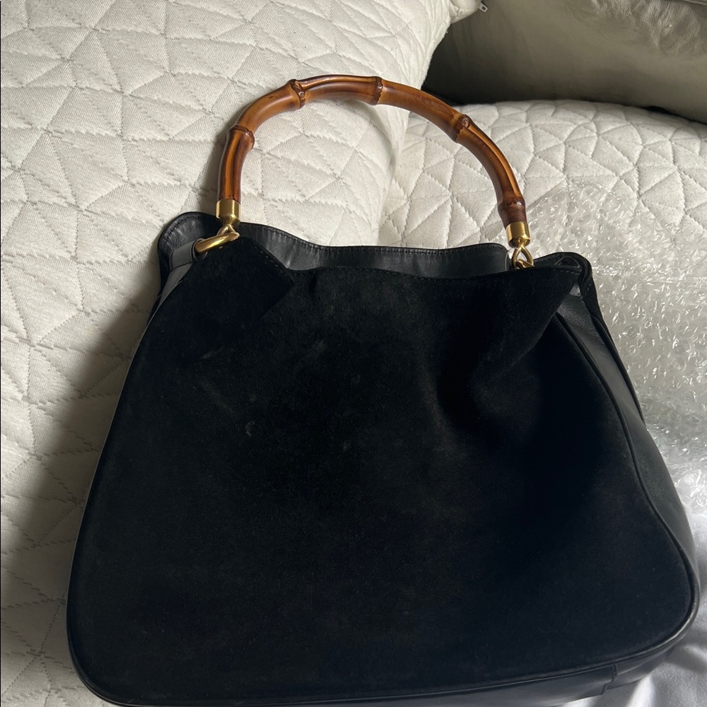 Elegant Black Suede Handbag with Bamboo Handle GUCCI